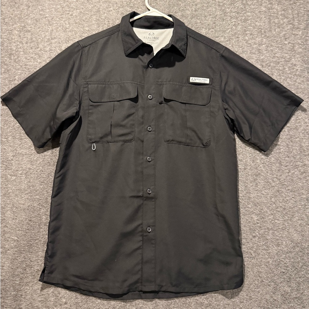 Realtree Fishing Shirt Mens S black button up light vented peformance outdoors